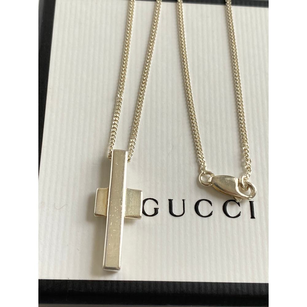 Authentic Gucci Sterling Sliver Cross Pendant Necklace